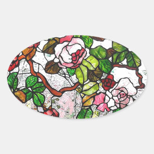 Rozen - gekleurd glas ovale sticker