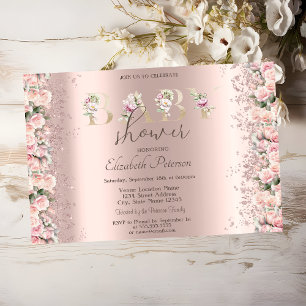 Rozen Glitter Confetti Roze Goud Baby Shower Kaart