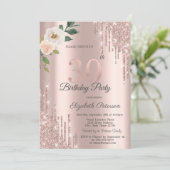 Rozen Glitter Drips Roos Gold 30e Verjaardag Kaart (Staand voorkant)