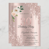 Rozen Glitter Drips Roos Gold 30e Verjaardag Kaart (Voorkant / Achterkant)