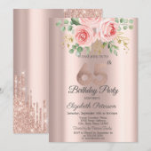 Rozen Glitter Drips Roos Gold 65e verjaardag Kaart (Voorkant / Achterkant)