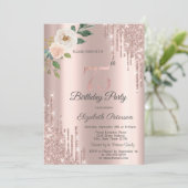 Rozen Glitter Drips Roos Gold 75e Verjaardag Kaart (Staand voorkant)