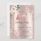 Rozen Glitter Druppels Roos Goud 40e Verjaardag Kaart (Voorkant)