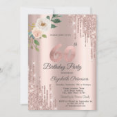 Rozen Glitter Druppels Roos Goud 60e Verjaardag Kaart (Voorkant)