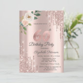 Rozen Glitter Druppels Roos Goud 60e Verjaardag Kaart (Staand voorkant)