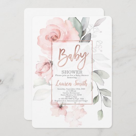 Rozen gouden Baby shower Kaart (Voorkant / Achterkant)