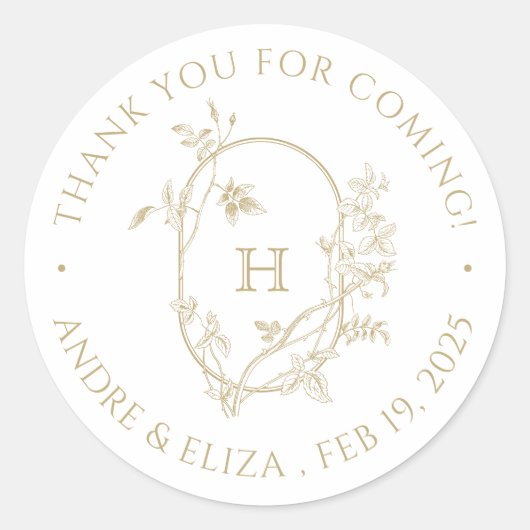  Rozen Gouden Monogram Bruiloft Dank u Ronde Sticker (Voorkant)