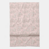 rozen gouden toile de jouy gedrukt theedoek (Verticaal)