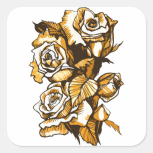 Rozen, grafisch bloemen, bloeiende rozen vierkante sticker