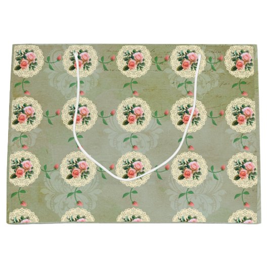 Rozen Groen Vervaagd Damask Groot Cadeauzakje (Voorkant)