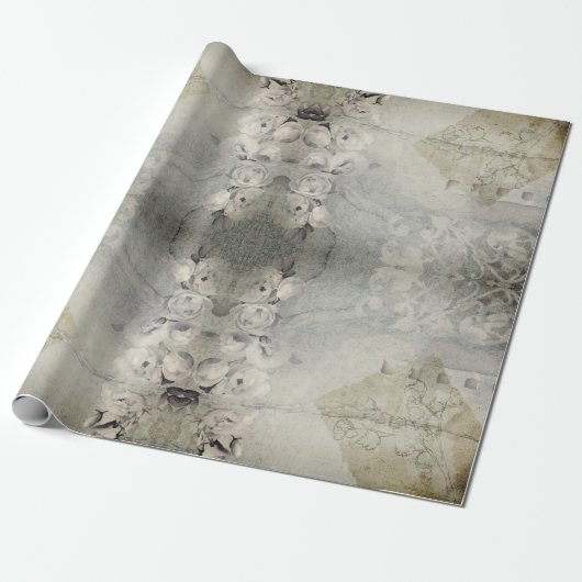 Rozen Grunge Gray Gothic Cadeaupapier (Uitgerold)