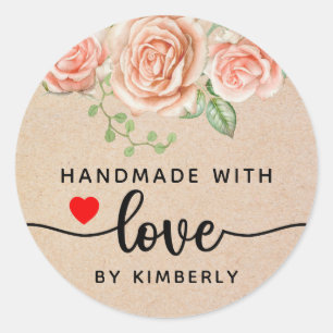 Rozen handgemaakt met Love Classic Round Sticker