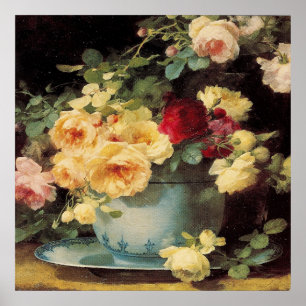 Rozen in een blauwe Bowl Poster