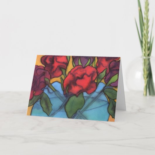 Rozen in een Blue Vase Verjaardag Kaart (Voorkant)