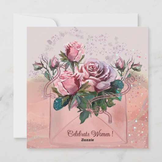 Rozen in een envelop | Gelukkige Vrouwendag Feestdagenkaart (Achterkant)