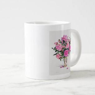 Rozen in een glazen pot grote koffiekop