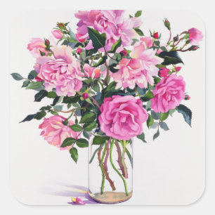 Rozen in een glazen pot vierkante sticker