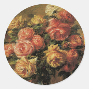 Rozen in een Vaas door Pierre Renoir Ronde Sticker