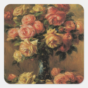 Rozen in een Vaas door Pierre Renoir Vierkante Sticker