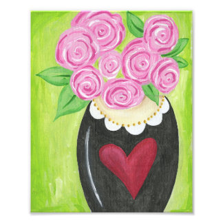Rozen in Heart Vase Print Foto Afdruk