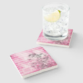 Rozen in Hot Pink Achtergrond | Floral Monogram Stenen Onderzetter (Zijkant)