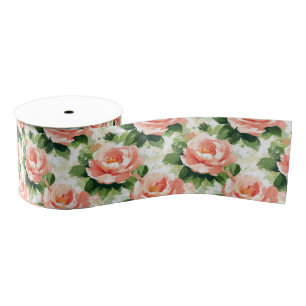 Rozen in Peach Pink Pattern Grosgrain Lint