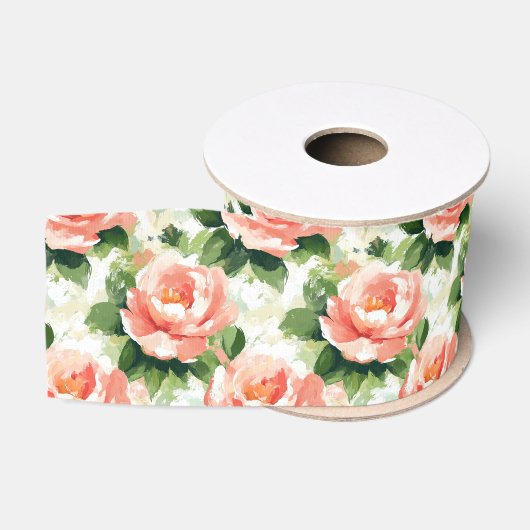 Rozen in Peach Pink Pattern Grosgrain Lint (Spoel)