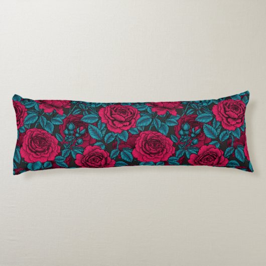 Rozen in rood en blauw lichaamskussen (Achterkant)