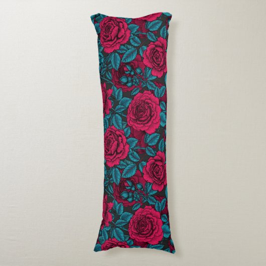 Rozen in rood en blauw lichaamskussen (Voorkant Verticaal)