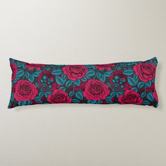 Rozen in rood en blauw lichaamskussen (Voorkant)
