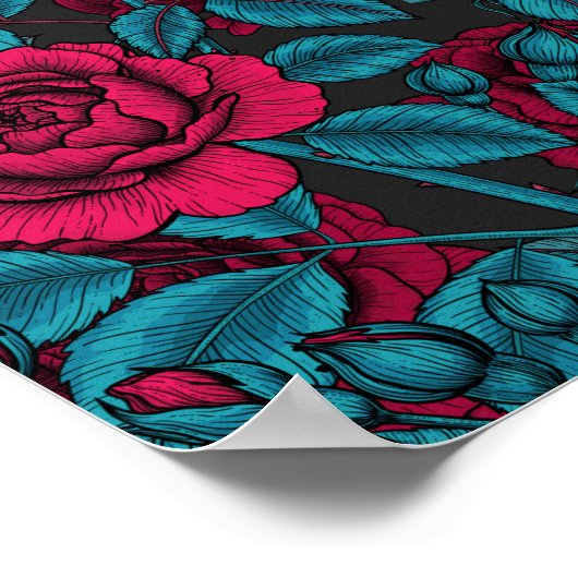 Rozen in rood en blauw poster (Hoek)