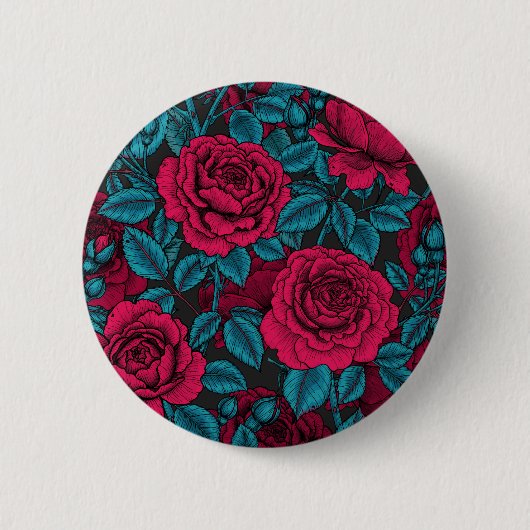 Rozen in rood en blauw ronde button 5,7 cm (Voorkant)
