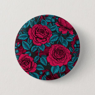 Rozen in rood en blauw ronde button 5,7 cm