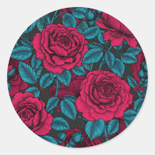 Rozen in rood en blauw ronde sticker