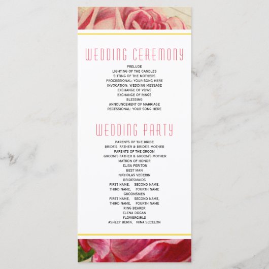 rozen in roze bloemenbruiloft programma (Achterkant)