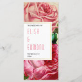 rozen in roze bloemenbruiloft programma (Voorkant)