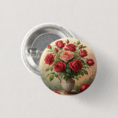 Rozen in vaas ronde button 3,2 cm (Voorkant /achterkant)