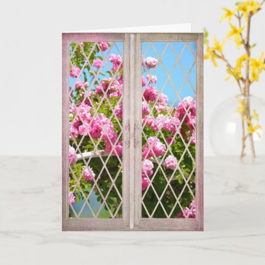 Rozen in venster kaart (Gele Bloem)