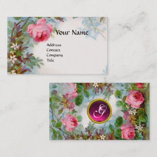 ROZEN, JASMIJNEN IN BLAUW, ROZE GEM MONOGRAM WIT VISITEKAARTJE
