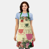 rozen koffiekopjes kookkeuken schort (Gedragen)