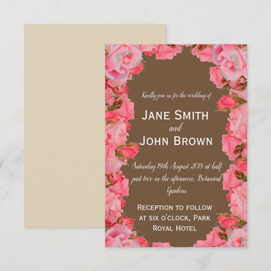 Rozen land floreren en bruin rustisch kaart (Voorkant / Achterkant)