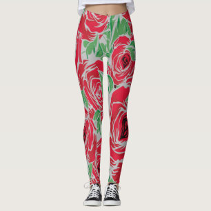 Rozen Landrode groene  bloem Leggings