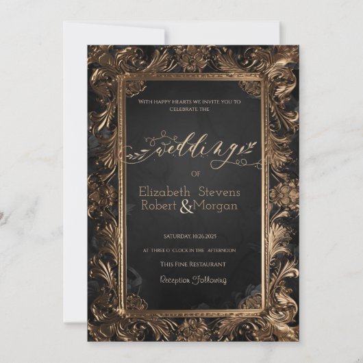 Rozen Lijst Gotische bruiloft Kaart (Voorkant)