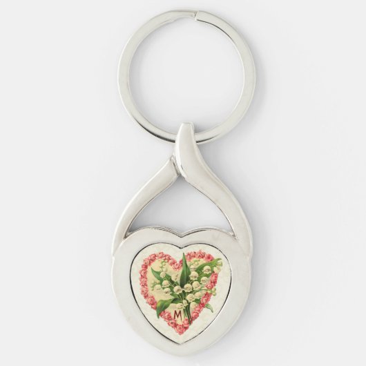Rozen & Lily-of-the-Valley Custom Monogram Sleutelhanger (Voorkant)