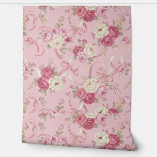  Rozen & lintbogen op Blush Pink Design Behang