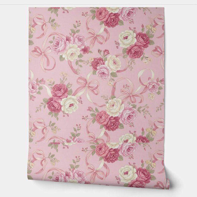  Rozen & lintbogen op Blush Pink Design Behang (Afrollen)
