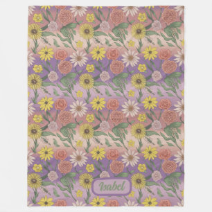 Rozen, madeliefjes, zonnebloemen en lelies fleece deken