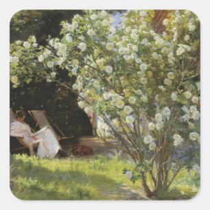 Rozen. Marie Krøyer zittend in de dekstoel Vierkante Sticker