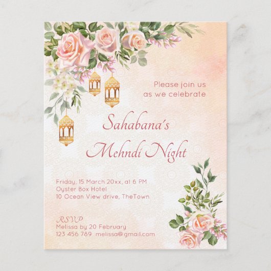 Rozen Marokkaanse lantaarns mehndi (Voorkant)