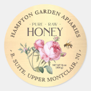  Rozen met een honingetiket op bijen Goudgradiënt Ronde Sticker